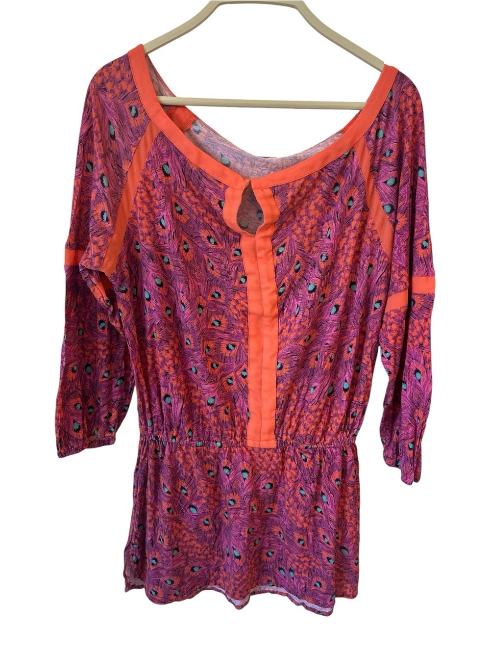 SOFIA by ViX Pink Peacock-Print Swim Coverup size M